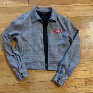 Forever 21 Cropped Grey Plaid Collared Bomber Jacket - Size S